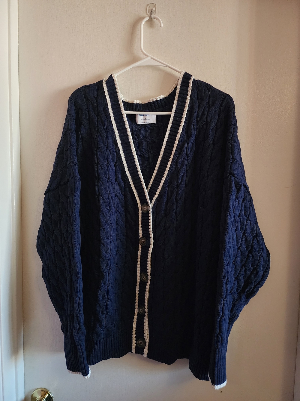 Old Navy Navy Cardigan with White Contrast Trim